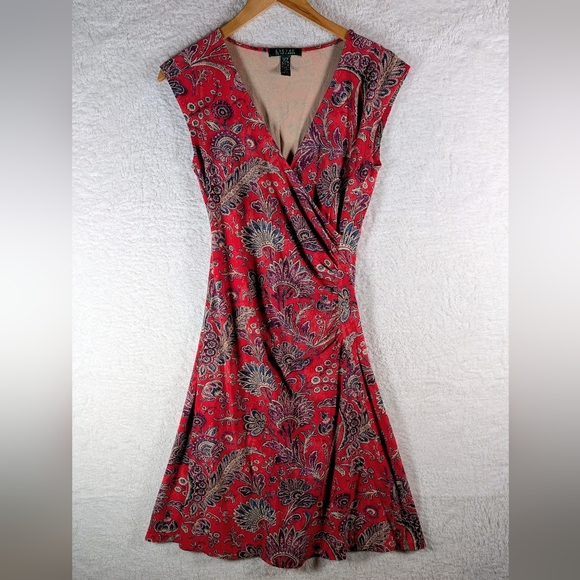 Lauren Ralph Lauren Dresses & Skirts - 338-Ralph Lauren Floral Red Faux Wrap Dress